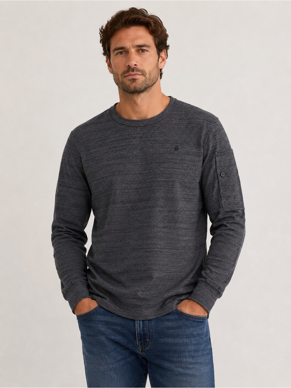 G-Star RAW Men’s Large Charcoal Crewneck Sweatshirt Utility Pocket Pullover